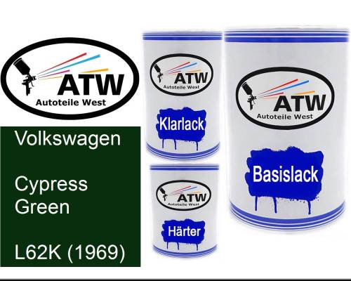 Volkswagen, Cypress Green, L62K (1969): 500ml Lackdose + 500ml Klarlack + 250ml Härter - Set, von ATW Autoteile West.